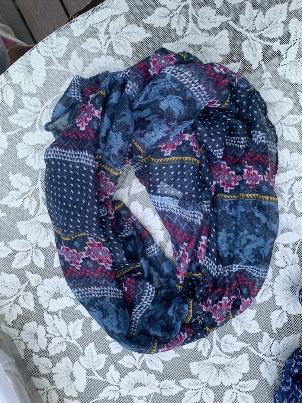 Lightweight Navy Floral Infinity Scarf with Pink Accents